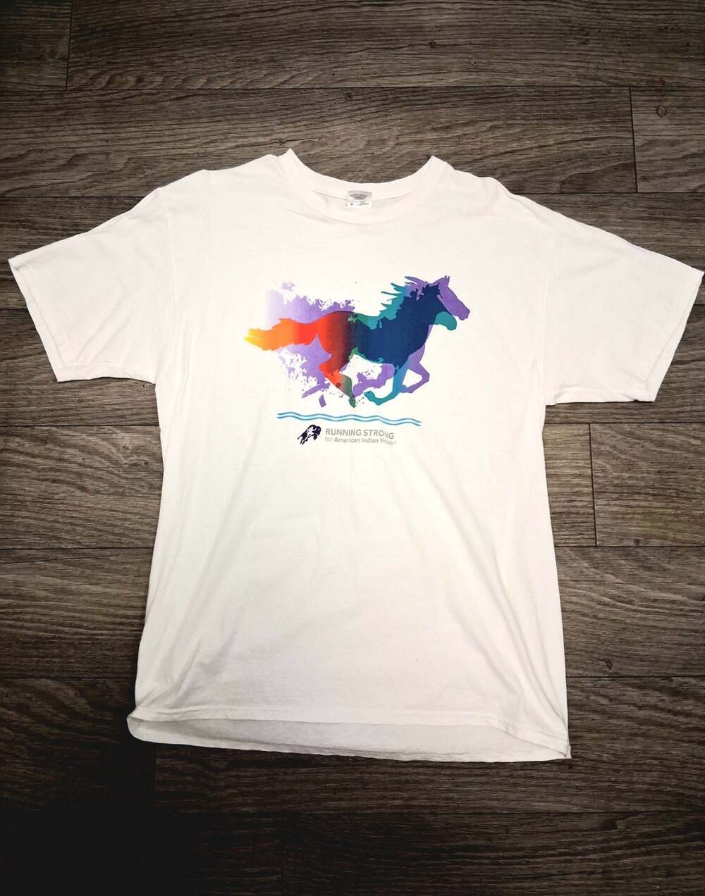 Fruit of the Loom HD Cotton White Running Strong for American Indian Youth Horse